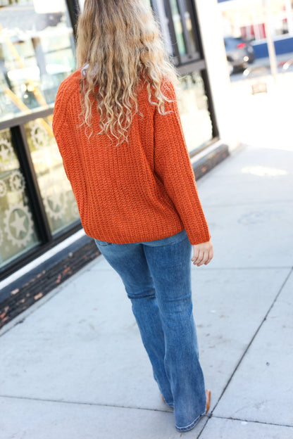 Better Than Ever Rust Loose Knit Henley Button Sweater