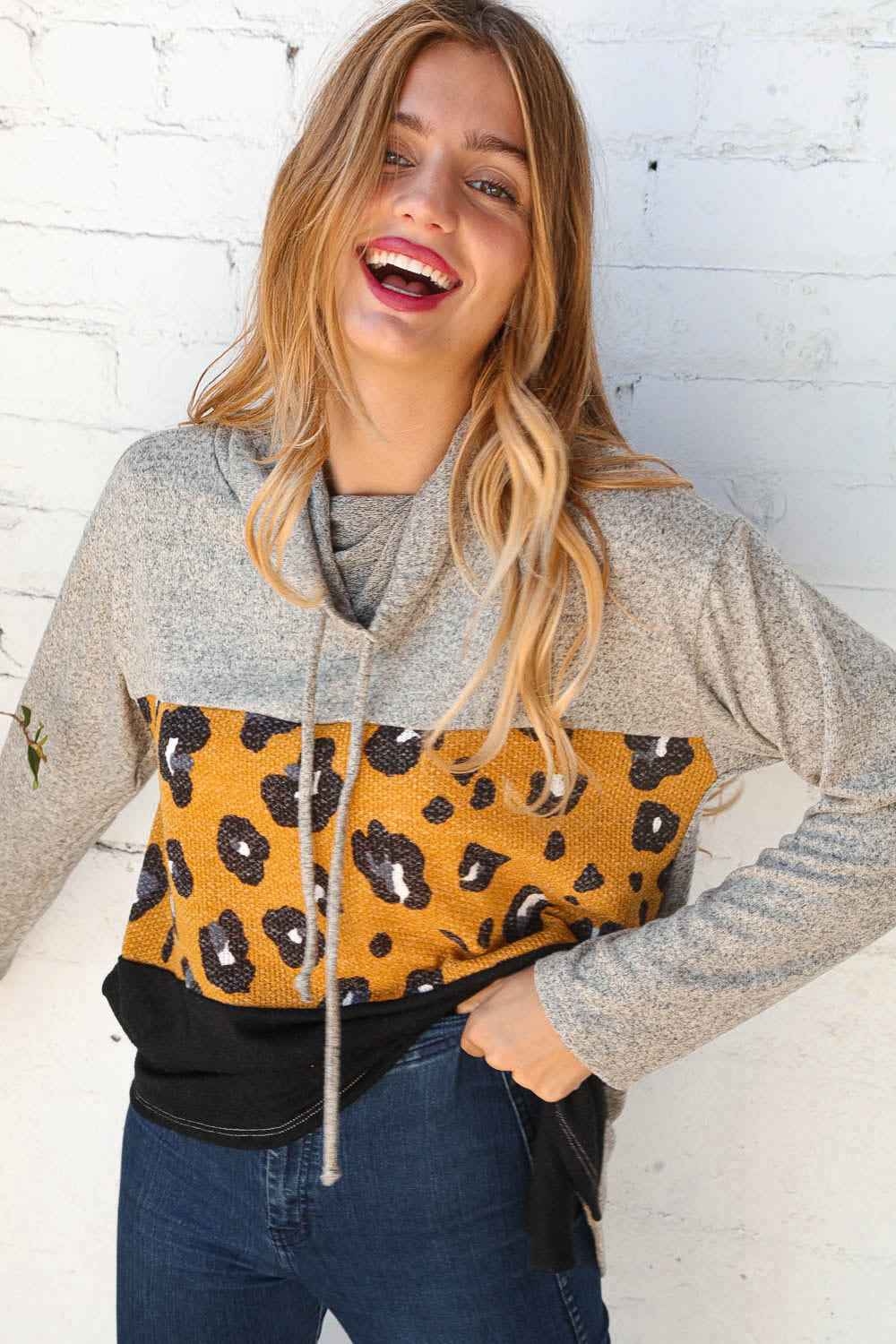 Leopard Jacquard Hacci Color Block Turtleneck