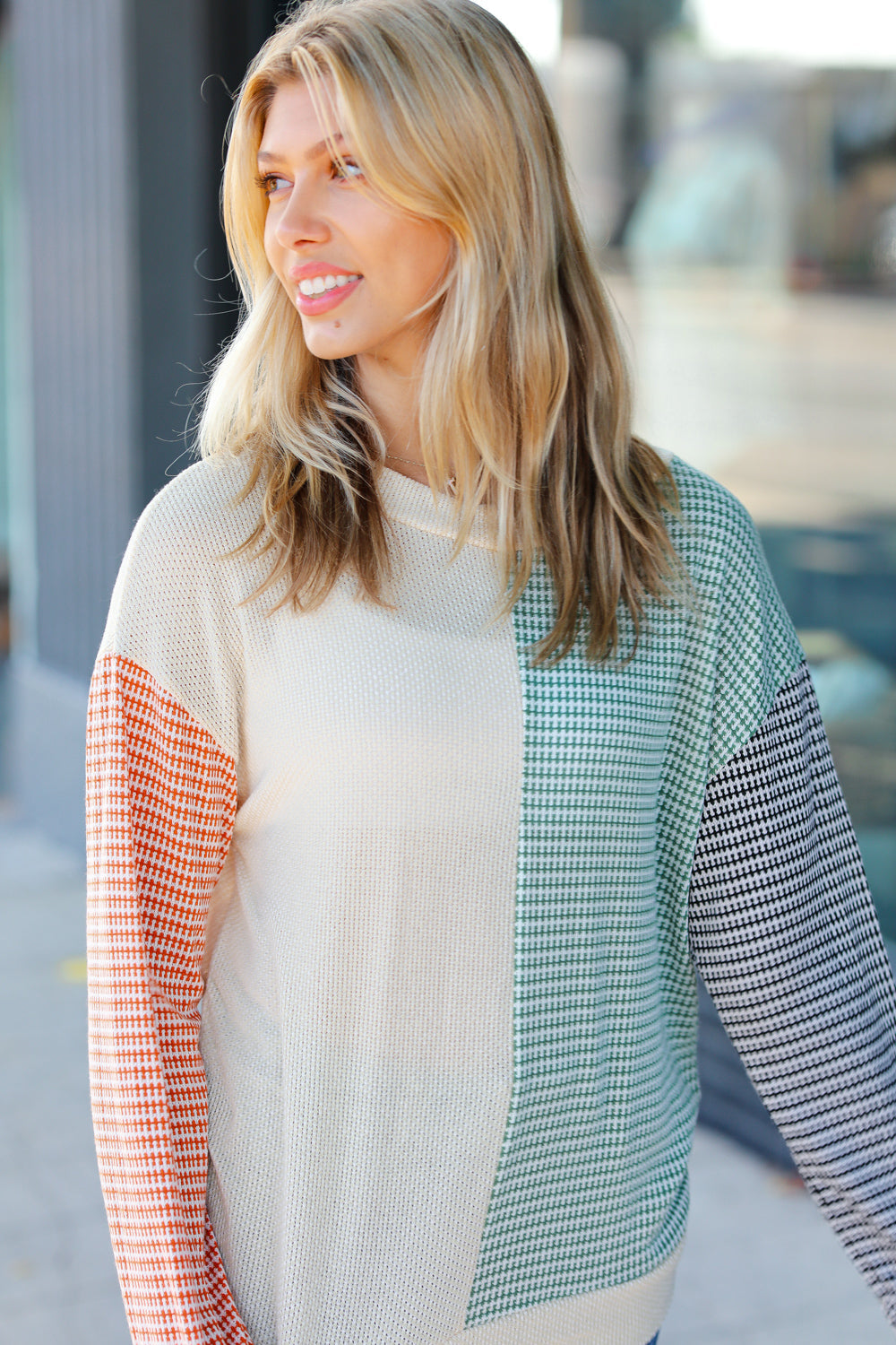 Feeling Casual Rust & Olive Two-Tone Knit Color Block Top