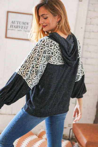 Aztec Jacquard Hacci Outseam Sweater Hoodie