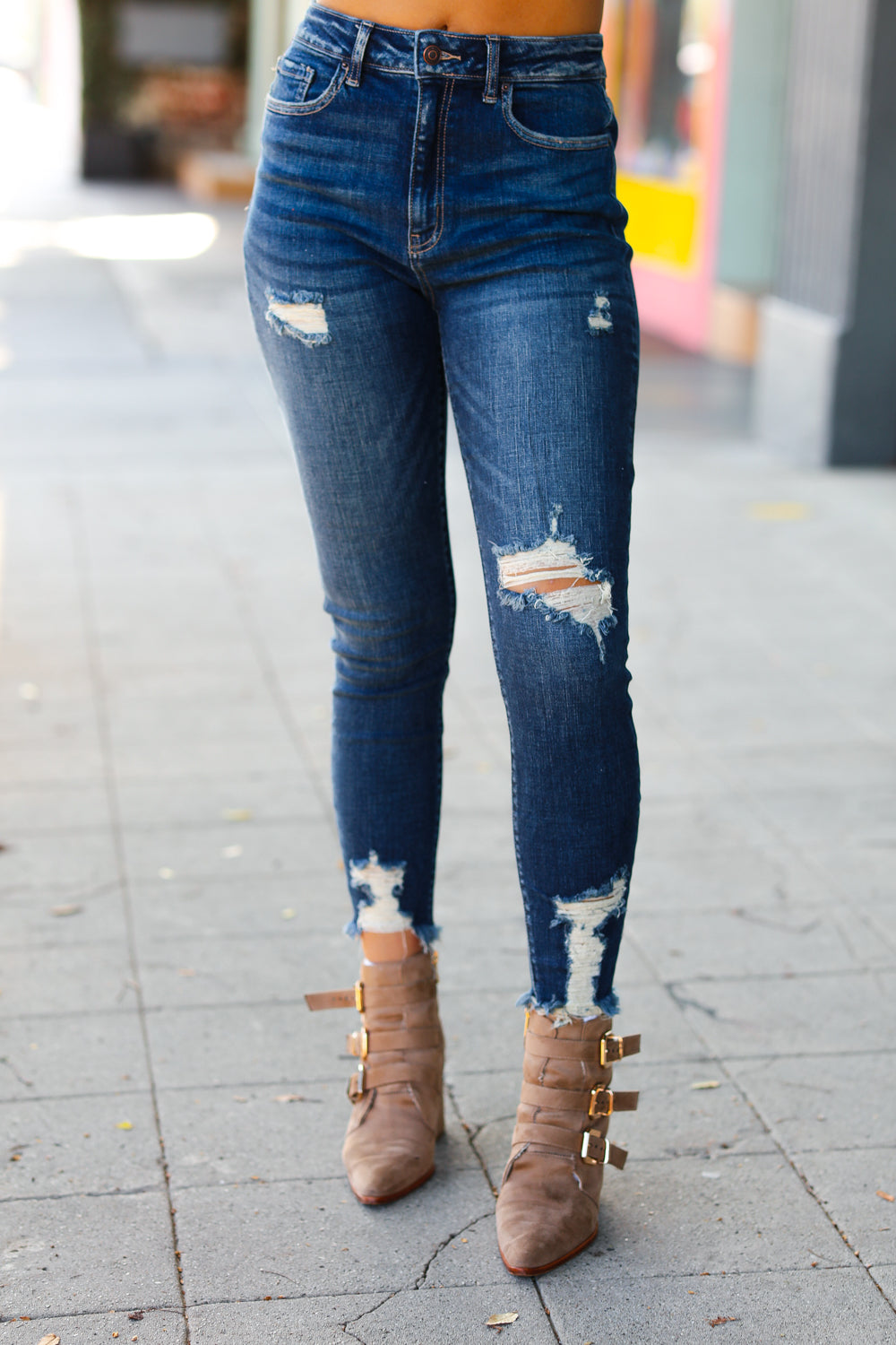 Distressed Denim High Rise Skinny Ankle Jeans