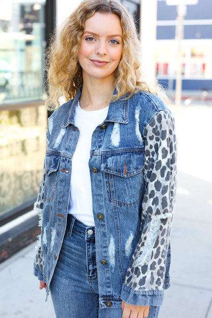 Give It Your All Denim Animal Distressed Jean Jacket