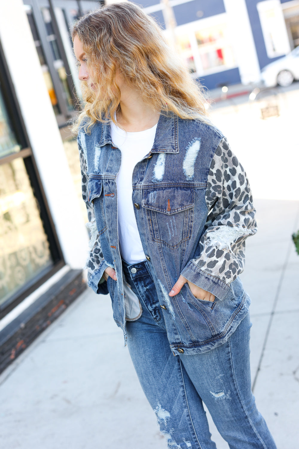 Give It Your All Denim Animal Distressed Jean Jacket