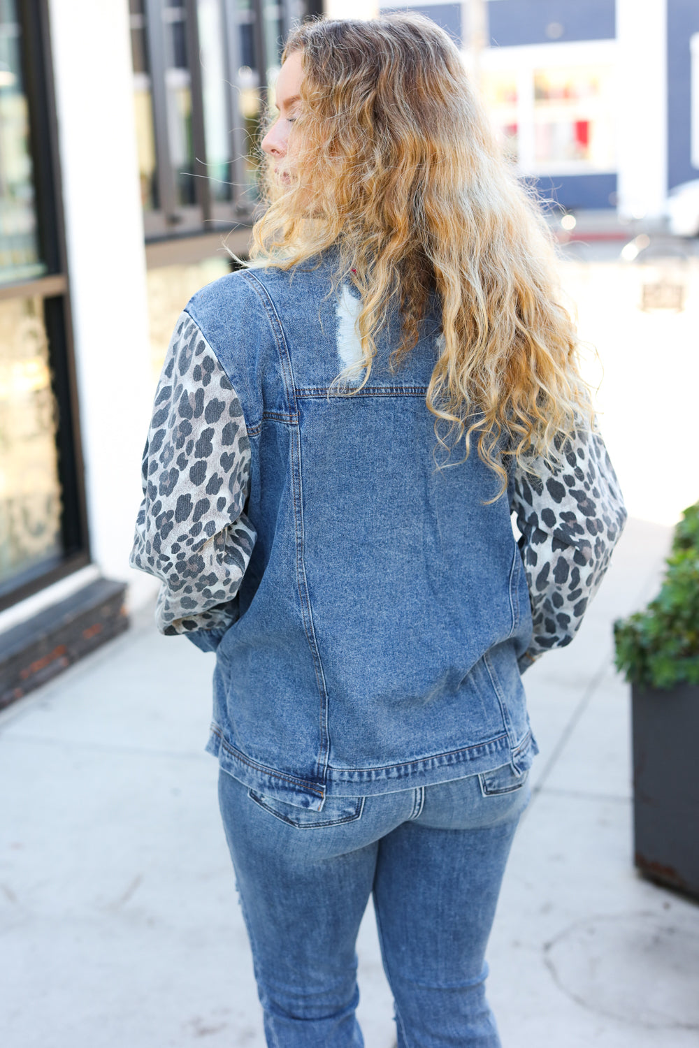 Give It Your All Denim Animal Distressed Jean Jacket