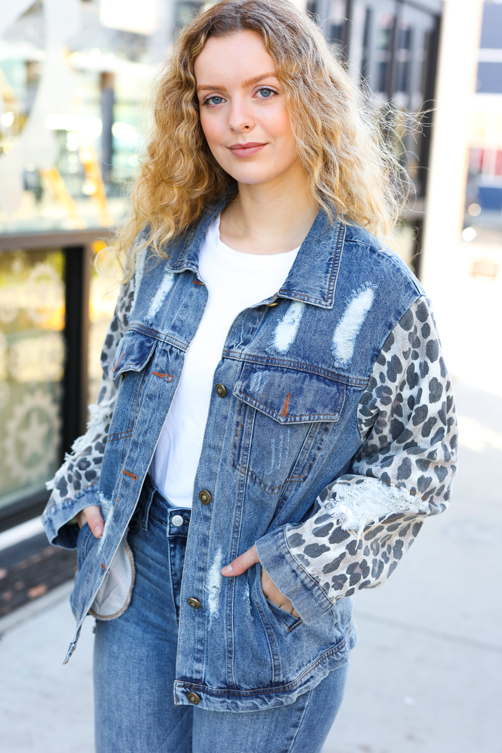 Give It Your All Denim Animal Distressed Jean Jacket