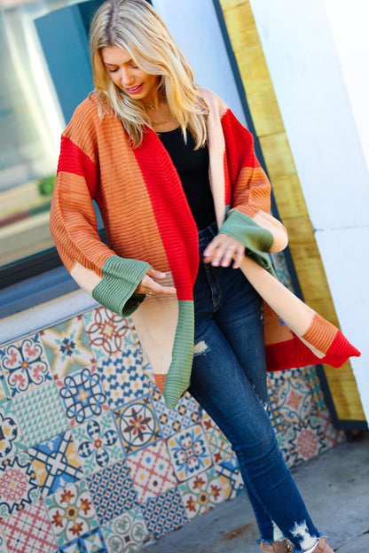 Latte Ready Rust & Taupe Color Block Open Knit Cardigan