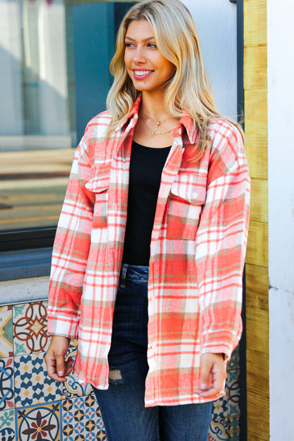 Layer Up Orange Plaid Flannel Button Down Shacket