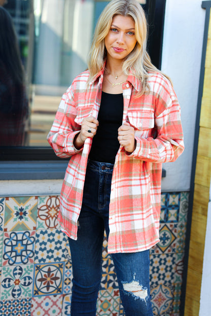 Layer Up Orange Plaid Flannel Button Down Shacket