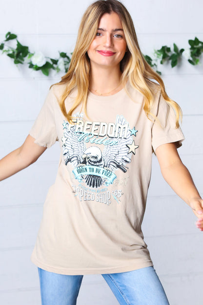 Oatmeal Cotton Freedom Rider Graphic Tee