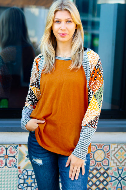 Feeling Myself Rust & Black Animal Print Two Tone Raglan Top