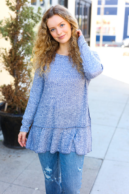 Feeling Feminine Navy Two Tone Wide Rib Tunic Top