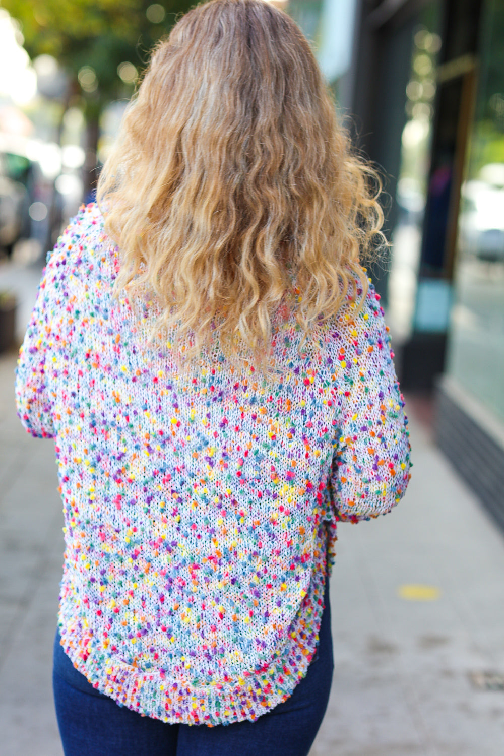 Eclectic Ivory Popcorn Rounded Hem Shirttail Pullover Sweater