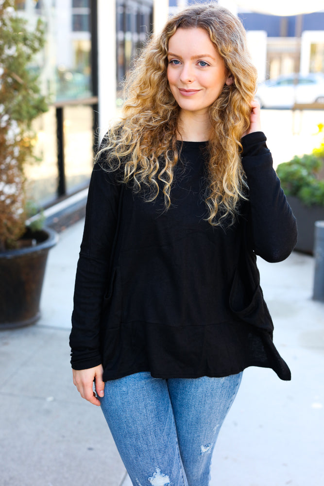 Sublime Black Hacci Dolman Pocketed Sweater Top