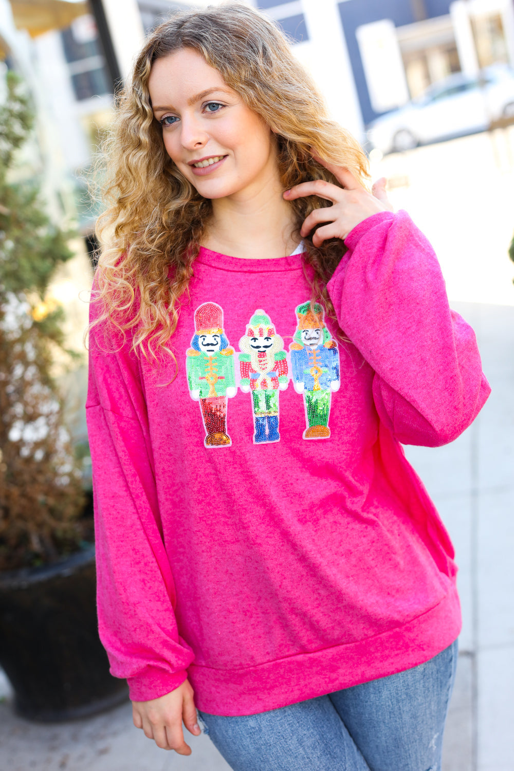 Nutcracker Fun Hot Pink Sequin Hacci Top