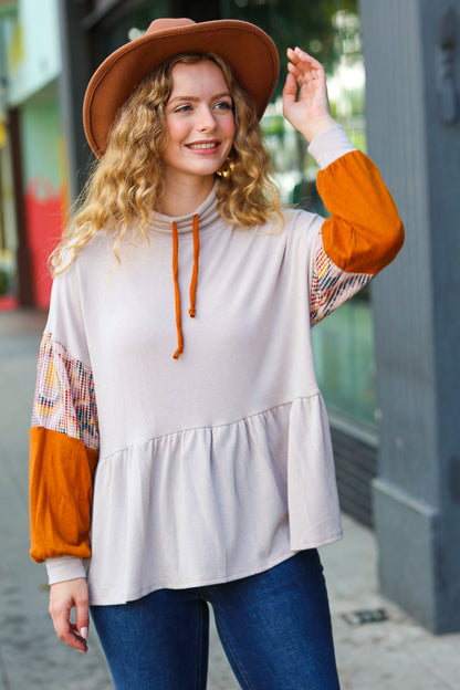 Easy Days Ahead Taupe/Rust Turtleneck Babydoll Terry Top