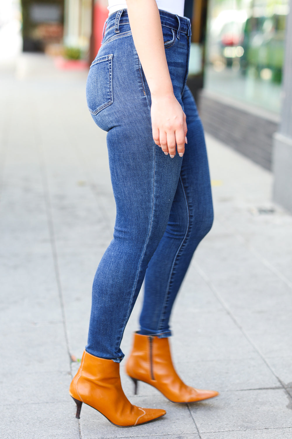 Feeling Bold Dark Blue Denim High Rise Skinny Ankle Jeans