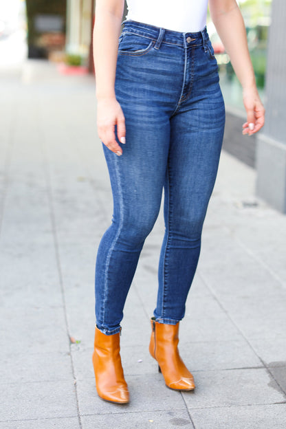 Feeling Bold Dark Blue Denim High Rise Skinny Ankle Jeans