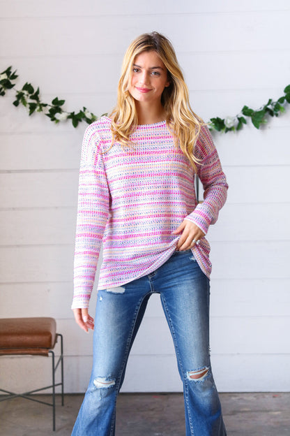 Lilac & Fuchsia Textured Vintage Stripe Top