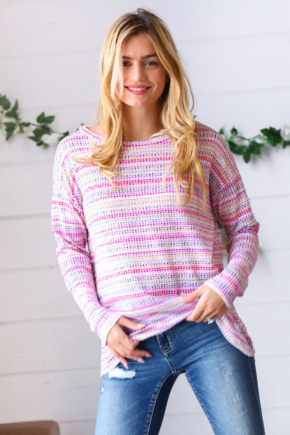 Lilac & Fuchsia Textured Vintage Stripe Top