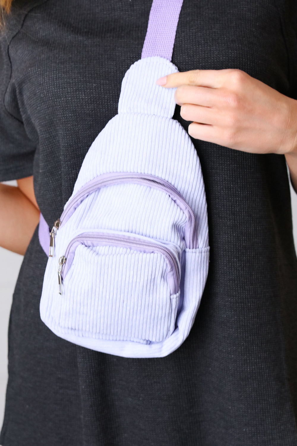 Lavender Corduroy Sling Crossbody Bag