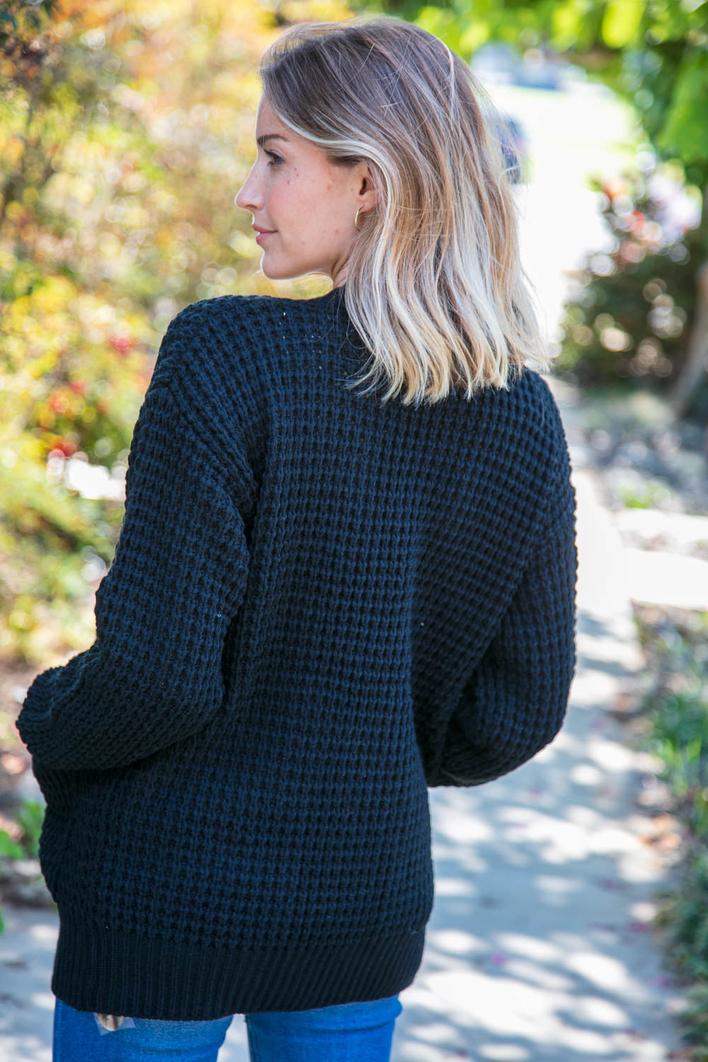 Black Button Down Boyfriend Cardigan with Pockets