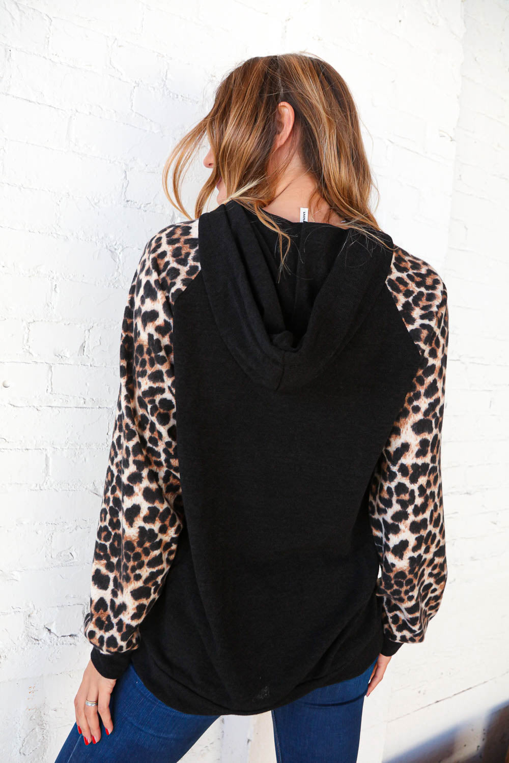 Leopard Button Down Banded Hem Hoodie