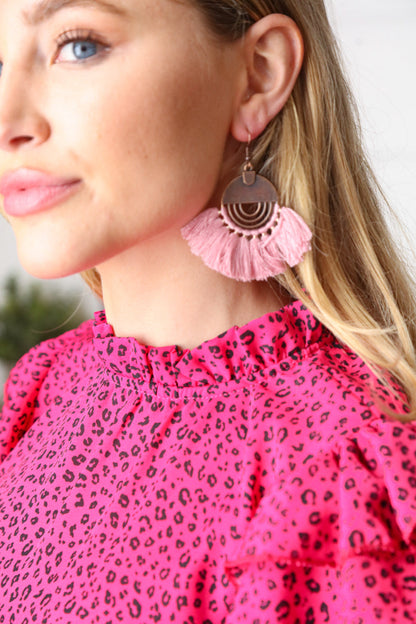 Blush Boho Brass Tassel Drop Earrings