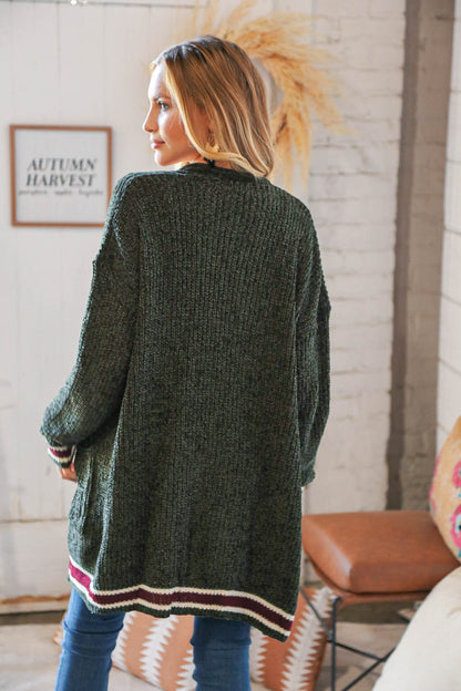 Forest Green Chenille Velvet Open Pocket Cardigan