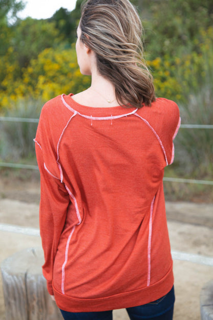 Rust French Terry Cut Edge Out Seam Raglan