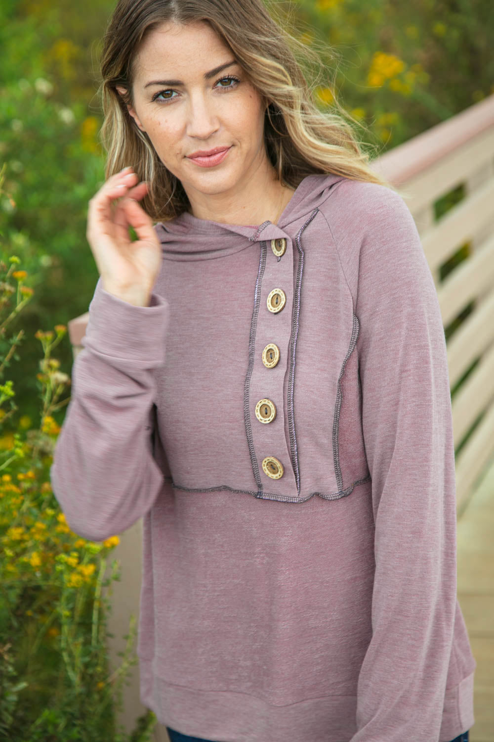 Mauve Button Down Princess Line Outseam Hoodie