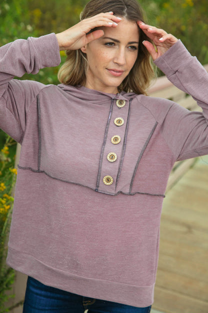 Mauve Button Down Princess Line Outseam Hoodie