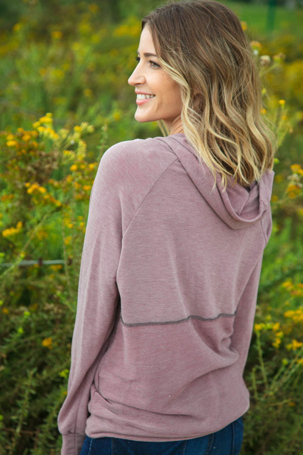 Mauve Button Down Princess Line Outseam Hoodie