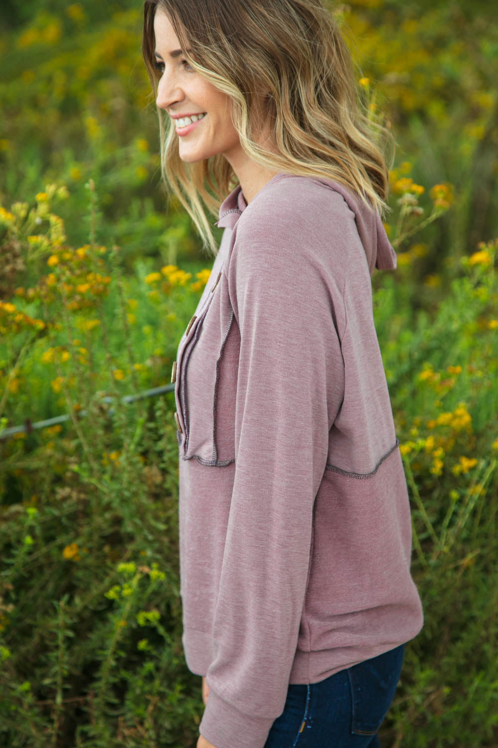 Mauve Button Down Princess Line Outseam Hoodie