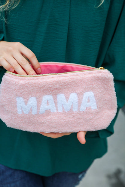 Blush "Mama" Sherpa Zipper Bag