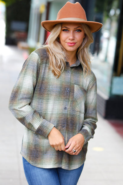 Weekend Ready Green Jacquard Plaid Button Up