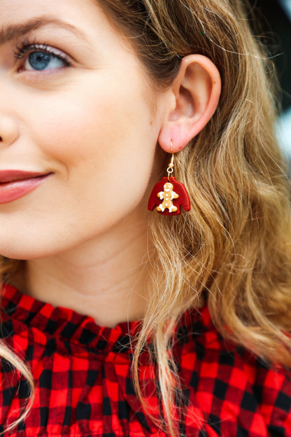 Gingerbread Man Sweater Clay Dangle Earrings