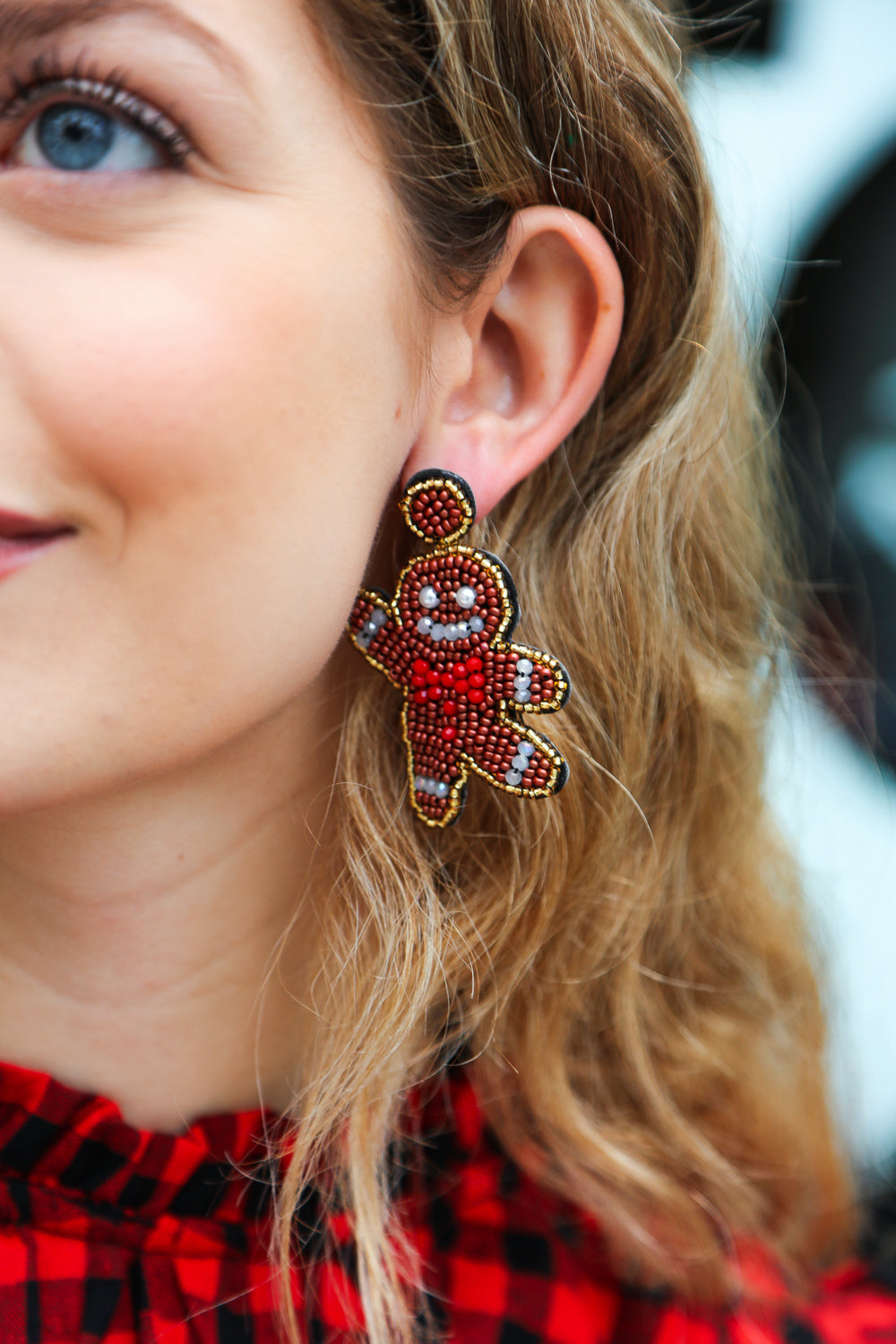 Gingerbread Man Beaded Dangle Earrings