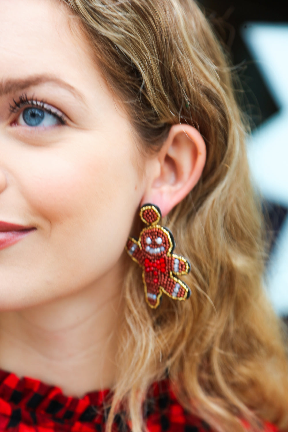 Gingerbread Man Beaded Dangle Earrings