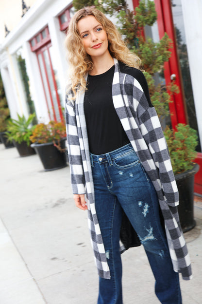 Get To Know You Black Buffalo Plaid Hacci Cardigan