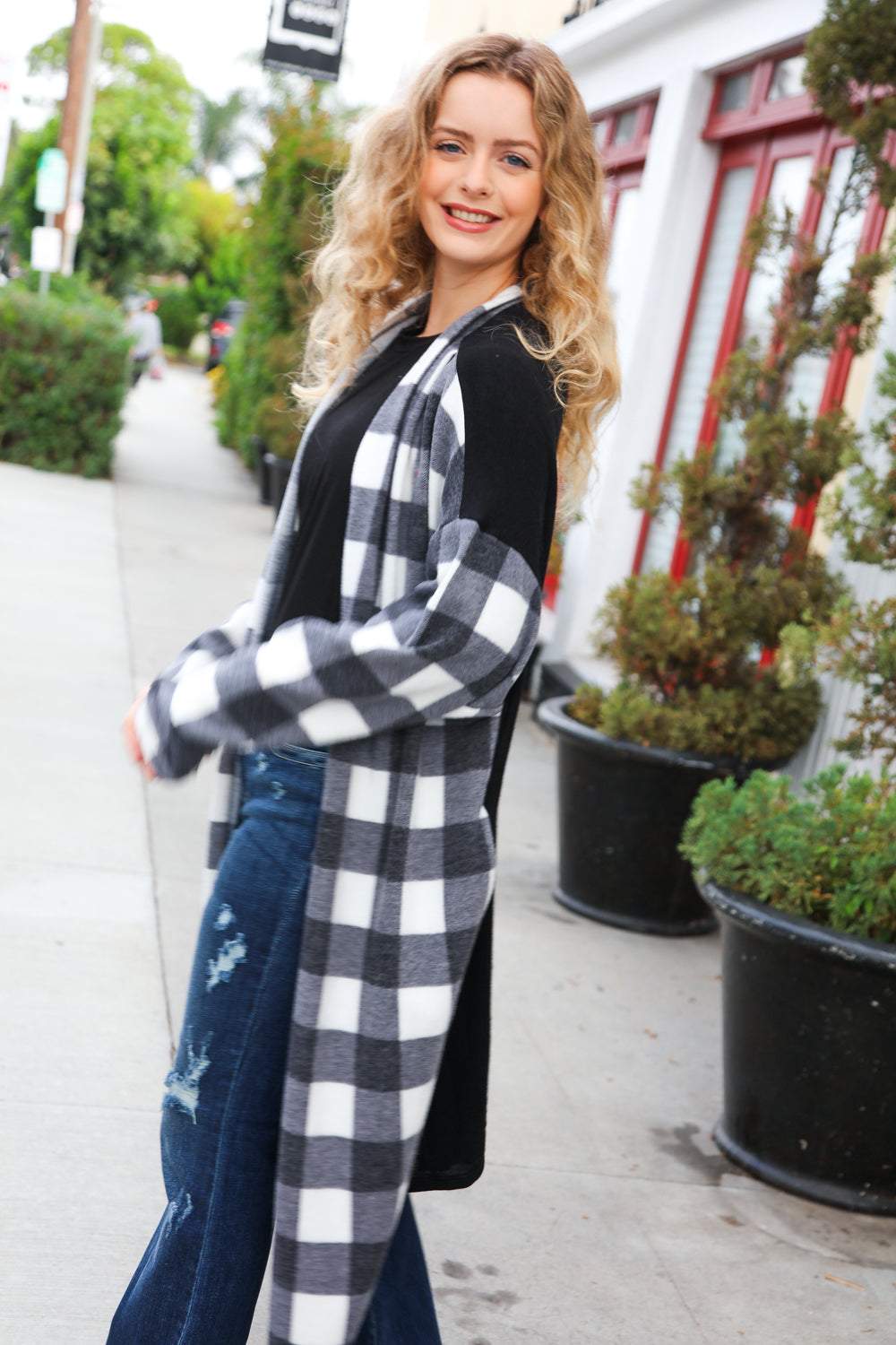 Get To Know You Black Buffalo Plaid Hacci Cardigan