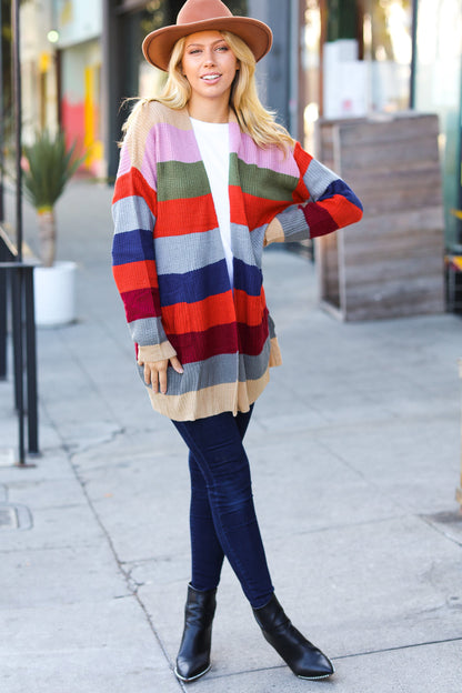 Just A Dream Multicolor Striped Slouchy Open Cardigan