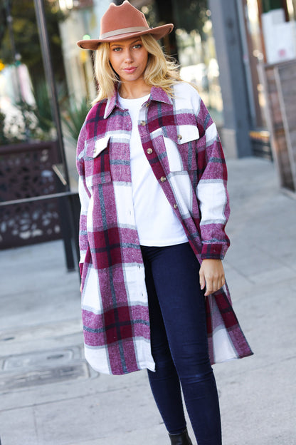 Eyes On You Burgundy Plaid Longline Jacket