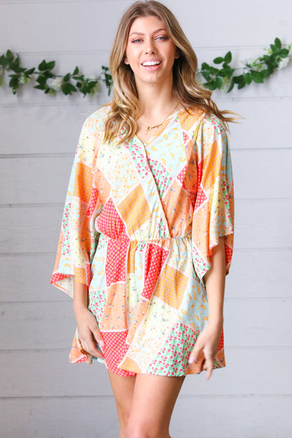 Multicolor Paisley Patchwork Surplice Romper