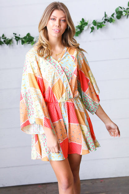 Multicolor Paisley Patchwork Surplice Romper