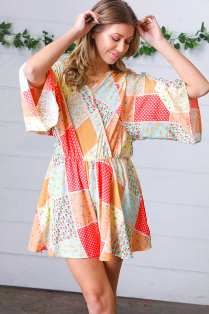 Multicolor Paisley Patchwork Surplice Romper