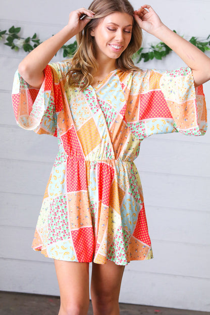 Multicolor Paisley Patchwork Surplice Romper