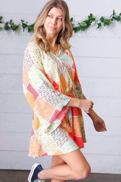 Multicolor Paisley Patchwork Surplice Romper