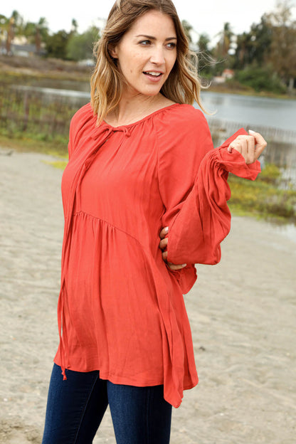 Sunset Viscose Crepe Raglan Babydoll Woven Top