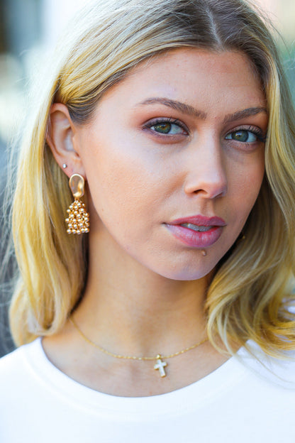 Gold Statement Pom Pom Dangle Earrings