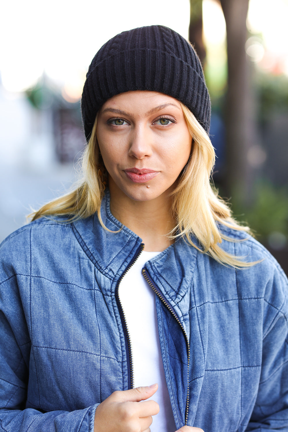 Black Cable Knit Beanie